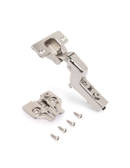 Emuca Lotto di 20 cerniere collo alto X92 con chiusura soft e basette a vite, altezza 0, Acciaio, Nichelato