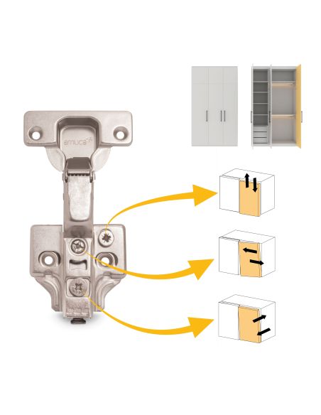 Emuca Lotto di 20 cerniere collo alto X92 con chiusura soft e basette a vite, altezza 0, Acciaio, Nichelato