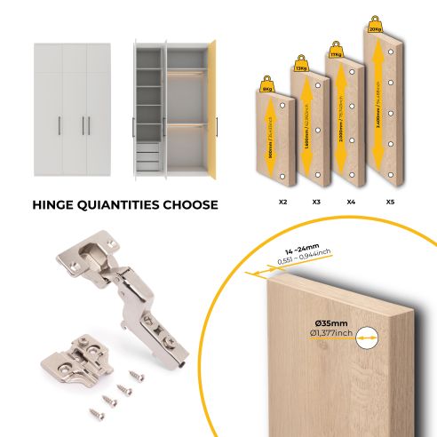 Emuca Lotto di 20 cerniere collo alto X92 con chiusura soft e basette a vite, altezza 0, Acciaio, Nichelato