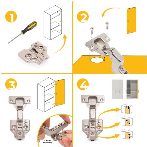 Emuca Lotto di 20 cerniere collo alto X92 con chiusura soft e basette a vite, altezza 0, Acciaio, Nichelato