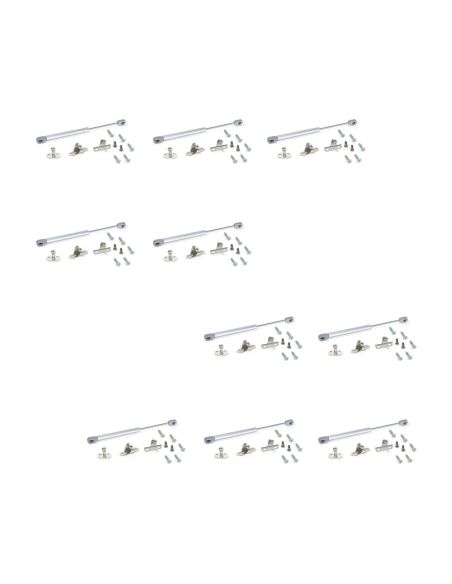 Emuca Lotto di 10 braccetti per porte elevabili H, 8 kg, corsa 80 mm, con agganci, Acciaio e Tecnoplastica, Grigia metallizzata