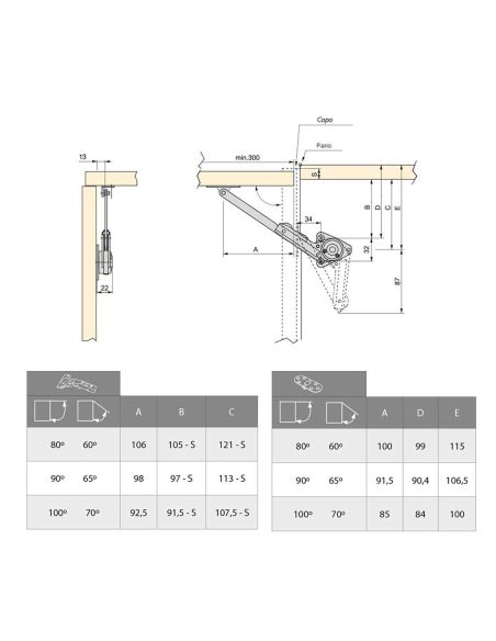 Emuca Set di braccetti per porte elevabili NSDX, forza 20-70kgxcm, Acciaio e Zama, Nichelato