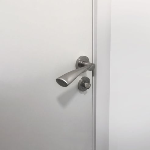 Emuca Lotto di 5 nottolini con rosetta rotonda per porte interne, diametro 50 mm, Zama, Nichel satinado