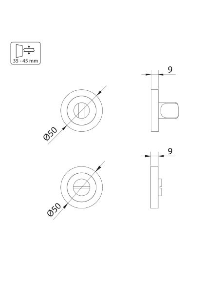 Emuca Lotto di 5 nottolini con rosetta rotonda per porte interne, diametro 50 mm, Zama, Nichel satinado
