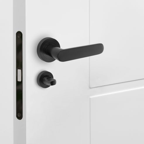 Emuca Lotto di 5 nottolini con rosetta rotonda per porte interne, diametro 35 mm, Zama, Nera