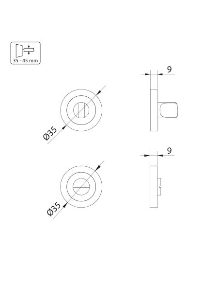 Emuca Lotto di 5 nottolini con rosetta rotonda per porte interne, diametro 35 mm, Zama, Nichel satinado