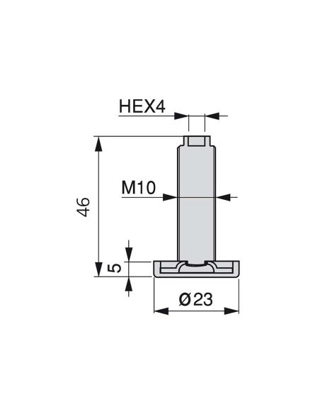 Emuca Piedino regolabile per mobile, base circolare, M10,D. 23 mm, altezza 46 mm, Acciaio e Plastica, 20 u.