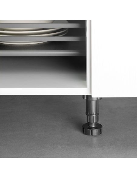 Emuca Piedino regolabile con base pre-assemblata per mobile, 118-135 mm, Plastica, Nero, 40 u.