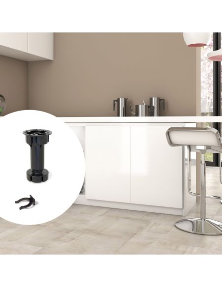 Emuca Piedino regolabile con base pre-assemblata per mobile, 148-165 mm, Plastica, Nero, 40 u.