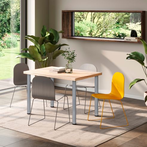 Emuca Lotto di 4 gambe per tavolo, diametro 60mm, H 830mm, Acciaio, Verniciato alluminio