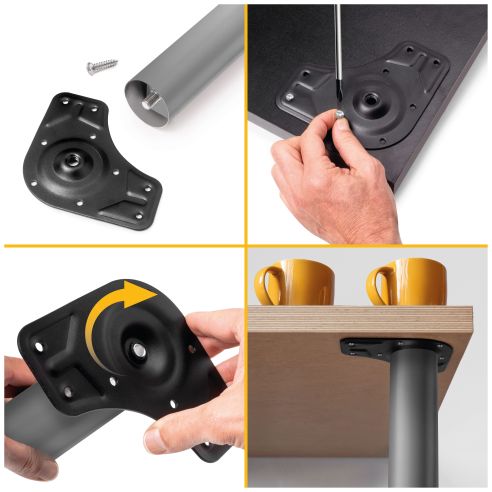 Emuca Lotto di 4 gambe per tavolo, diametro 60mm, H 830mm, Acciaio, Verniciato alluminio