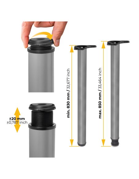 Emuca Lotto di 4 gambe per tavolo, diametro 60mm, H 830mm, Acciaio, Verniciato alluminio