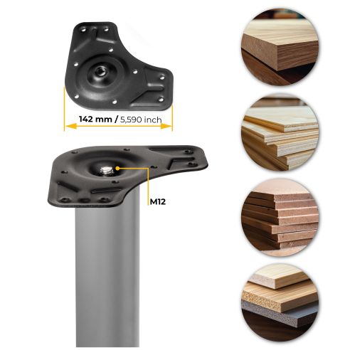 Emuca Lotto di 4 gambe per tavolo, diametro 60mm, H 830mm, Acciaio, Verniciato alluminio