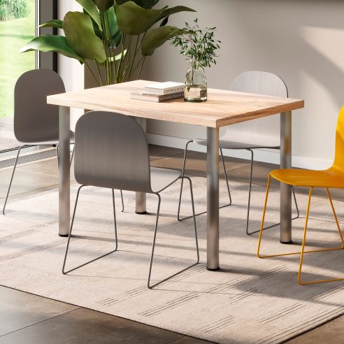 Emuca Lotto di 4 gambe per tavolo, diametro 60mm, H 830mm, Acciaio, Nichel satinado