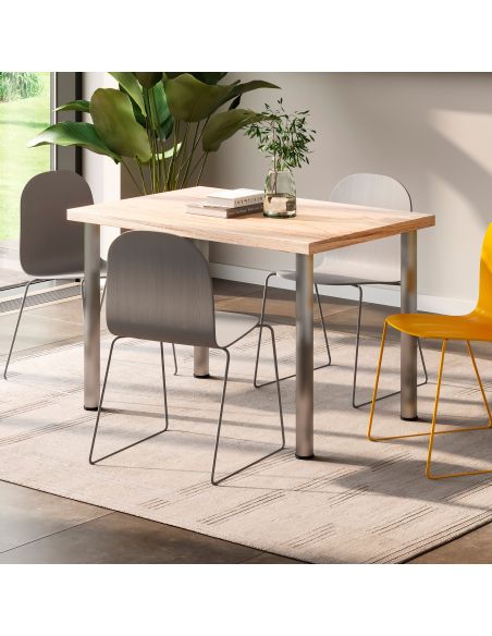 Emuca Lotto di 4 gambe per tavolo, diametro 60mm, H 830mm, Acciaio, Nichel satinado