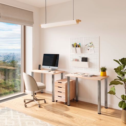 Emuca Lotto di 4 gambe per tavolo, diametro 60mm, H 830mm, Acciaio, Nichel satinado