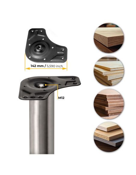 Emuca Lotto di 4 gambe per tavolo, diametro 60mm, H 830mm, Acciaio, Nichel satinado