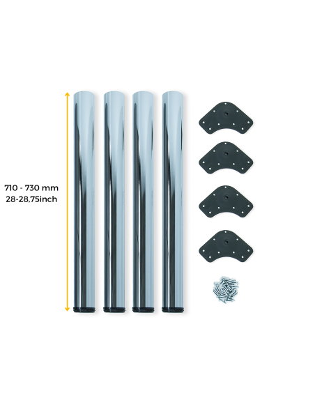 Emuca Lotto di 4 gambe per tavolo, diametro 60mm, H 710mm, Acciaio, Cromato lucido
