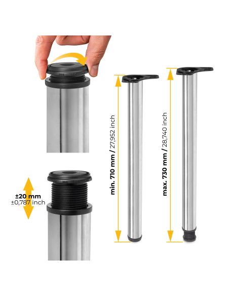 Emuca Lotto di 4 gambe per tavolo, diametro 60mm, H 710mm, Acciaio, Cromato lucido