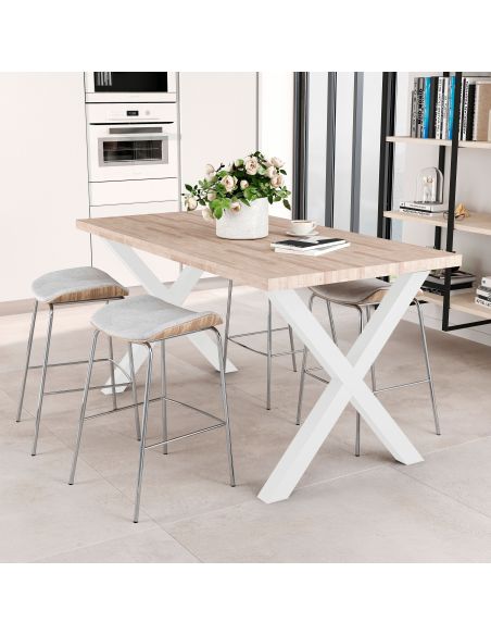 Emuca Set gambe Cross per tavolo, 695, Verniciato bianco, Acciaio