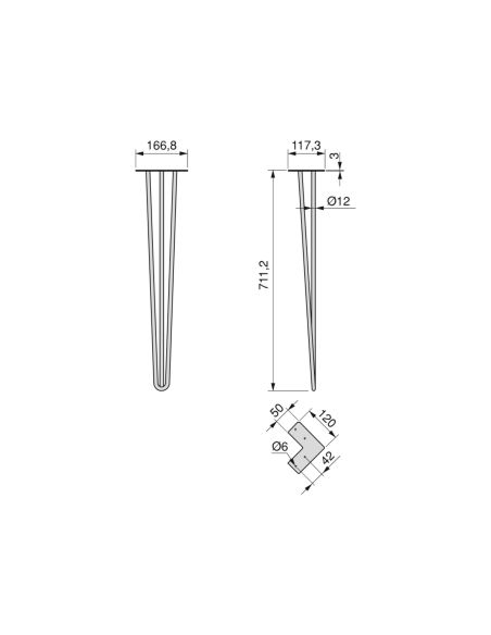 Emuca Lotto di 4 gambe Hairpin a 3 aste per tavolo, altezza 710mm, Acciaio, Verniciato bianco