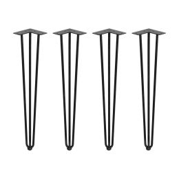 Emuca Lotto di 4 gambe Hairpin a 3 aste per tavolo, altezza 710mm, Acciaio, Verniciato nero
