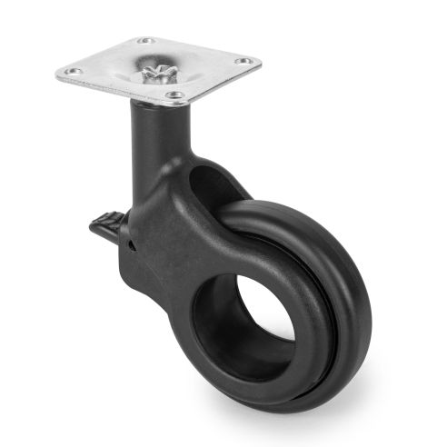 Emuca Lotto di 4 ruote Hole 2 con piastra di montaggio, diametro 60 mm, Acciaio e Tecnoplastica, Verniciato nero