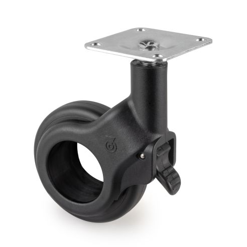 Emuca Lotto di 4 ruote Hole 2 con piastra di montaggio, diametro 60 mm, Acciaio e Tecnoplastica, Verniciato nero