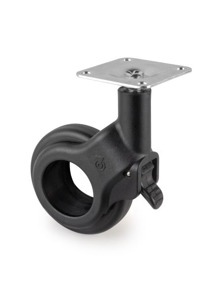 Emuca Lotto di 4 ruote Hole 2 con piastra di montaggio, diametro 60 mm, Acciaio e Tecnoplastica, Verniciato nero