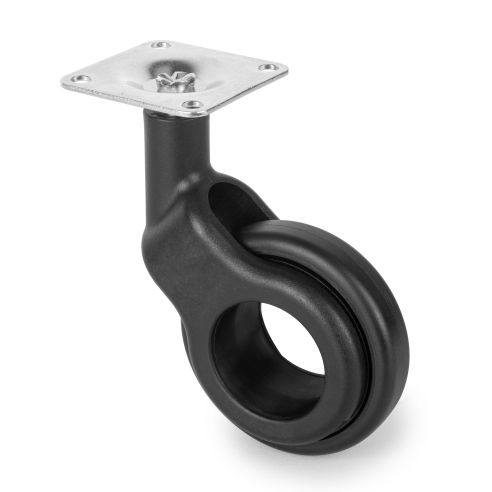 Emuca Lotto di 4 ruote Hole 2 con piastra di montaggio, diametro 60 mm, Acciaio e Tecnoplastica, Verniciato nero