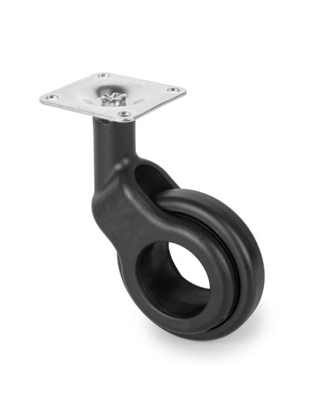 Emuca Lotto di 4 ruote Hole 2 con piastra di montaggio, diametro 60 mm, Acciaio e Tecnoplastica, Verniciato nero