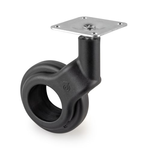 Emuca Lotto di 4 ruote Hole 2 con piastra di montaggio, diametro 60 mm, Acciaio e Tecnoplastica, Verniciato nero