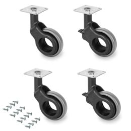 Emuca Lotto di 4 ruote Hole 2 con piastra di montaggio, diametro 60 mm, Acciaio e plastica, Tecnoplastica grigio