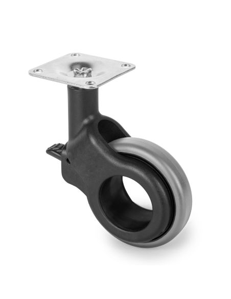 Emuca Lotto di 4 ruote Hole 2 con piastra di montaggio, diametro 60 mm, Acciaio e plastica, Tecnoplastica grigio