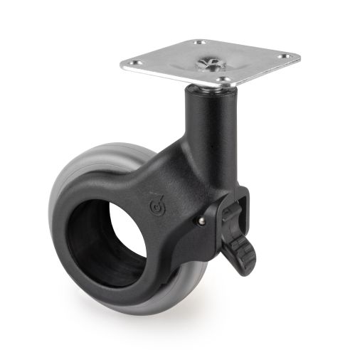 Emuca Lotto di 4 ruote Hole 2 con piastra di montaggio, diametro 60 mm, Acciaio e plastica, Tecnoplastica grigio