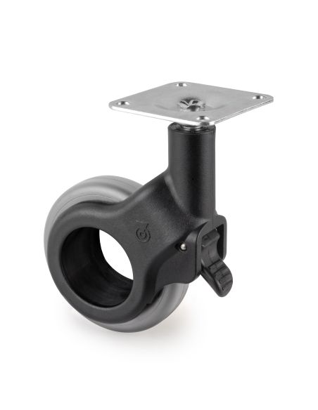 Emuca Lotto di 4 ruote Hole 2 con piastra di montaggio, diametro 60 mm, Acciaio e plastica, Tecnoplastica grigio