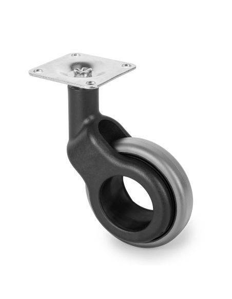 Emuca Lotto di 4 ruote Hole 2 con piastra di montaggio, diametro 60 mm, Acciaio e plastica, Tecnoplastica grigio