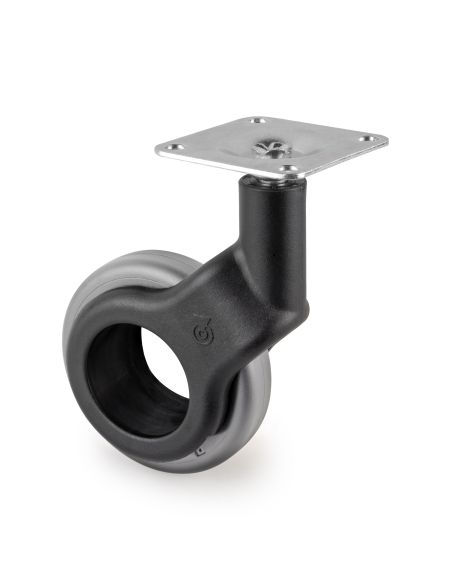 Emuca Lotto di 4 ruote Hole 2 con piastra di montaggio, diametro 60 mm, Acciaio e plastica, Tecnoplastica grigio