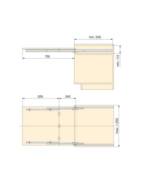 Emuca Coktail Reverse H35 Guide per tavoli ad ante allungabili, Alluminio, Champagne anodizzato