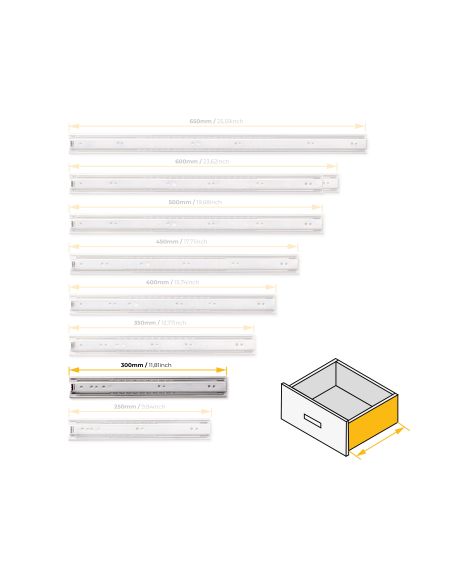 Emuca Lotto di 5 set guide per cassetti, a sfera, altezza 45 mm, profondità 300 mm, estrazione totale, zincate