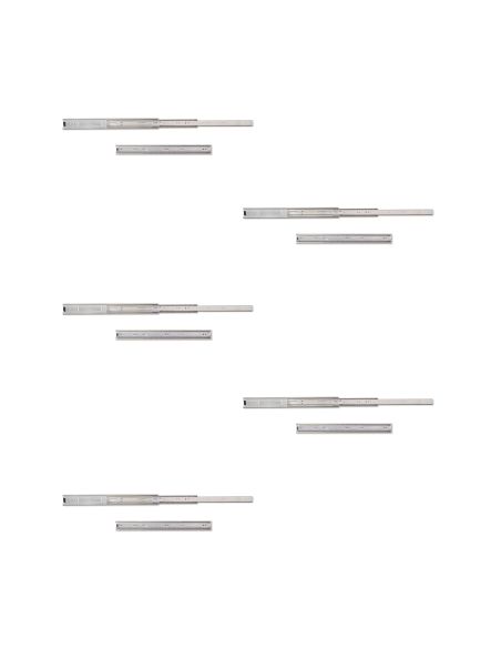 Emuca Lotto di 5 set guide per cassetti, a sfera, altezza 45 mm, profondità 400 mm, estrazione totale, Zincato bianco