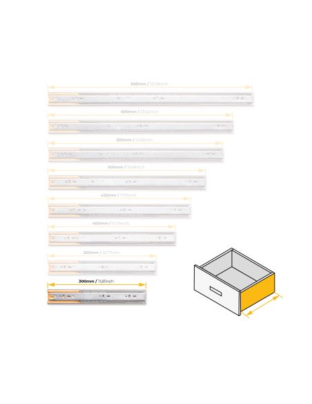 Emuca Kit guide per cassetti, a sfera, 45 x 300 mm, estrazione totale, chiusura soft, Zincato, 5 u.