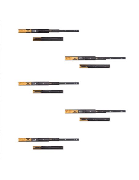Emuca Lotto di 5 set guide per cassetti, a sfera, altezza 45 mm, profondità 350 mm, estrazione totale, chiusura soft, Nera