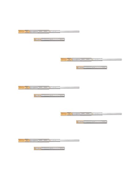 Emuca Kit guide per cassetti, a sfera, 45 x 400 mm, estrazione totale, chiusura soft, Zincato, 5 u.