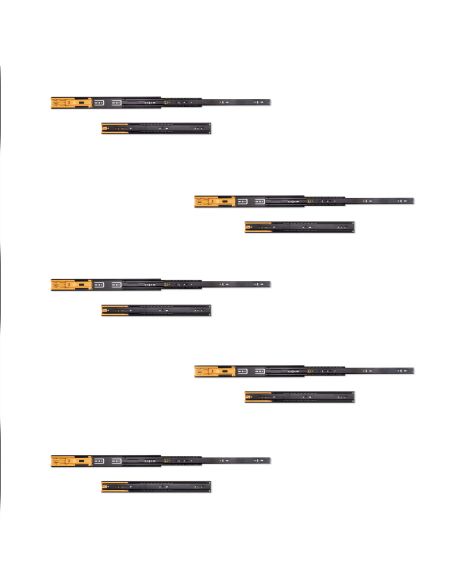Emuca Lotto di 5 set guide per cassetti, a sfera, altezza 45 mm, profondità 400 mm, estrazione totale, chiusura soft, Nera