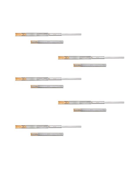 Emuca Kit guide per cassetti, a sfera, 45 x 450 mm, estrazione totale, chiusura soft, Zincato, 5 u.