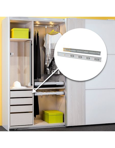 Emuca Kit guide per cassetti, a sfera, 45 x 450 mm, estrazione totale, chiusura soft, Zincato, 5 u.