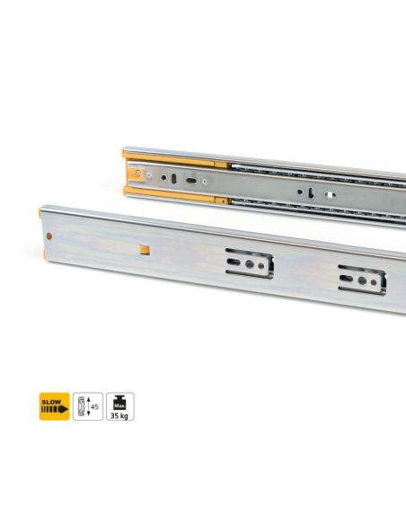 Emuca Kit guide per cassetti, a sfera, 45 x 450 mm, estrazione totale, chiusura soft, Zincato, 5 u.