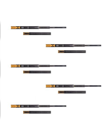 Emuca Lotto di 5 set guide per cassetti, a sfera, altezza 45 mm, profondità 450 mm, estraibili, chiusura soft, Nera