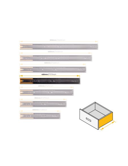 Emuca Lotto di 5 set guide per cassetti, a sfera, altezza 45 mm, profondità 450 mm, estraibili, chiusura soft, Nera